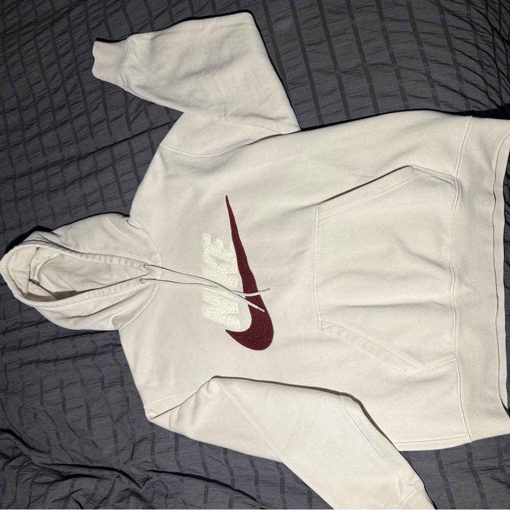 Nike Cream Hoodie with Burgundy Logo - Picture 3 of 3